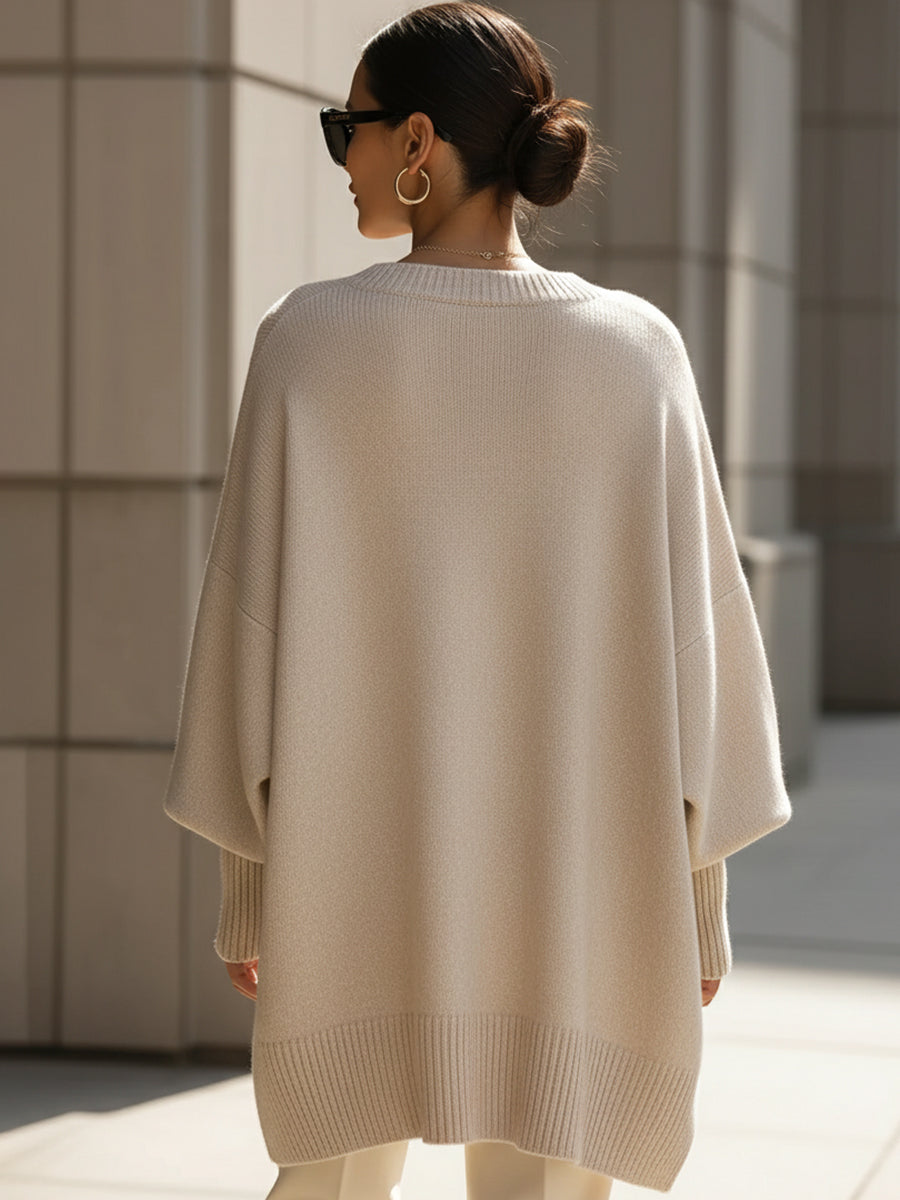Pull-over pour femme oversize en maille à côtes pour l'automne, coupe ample