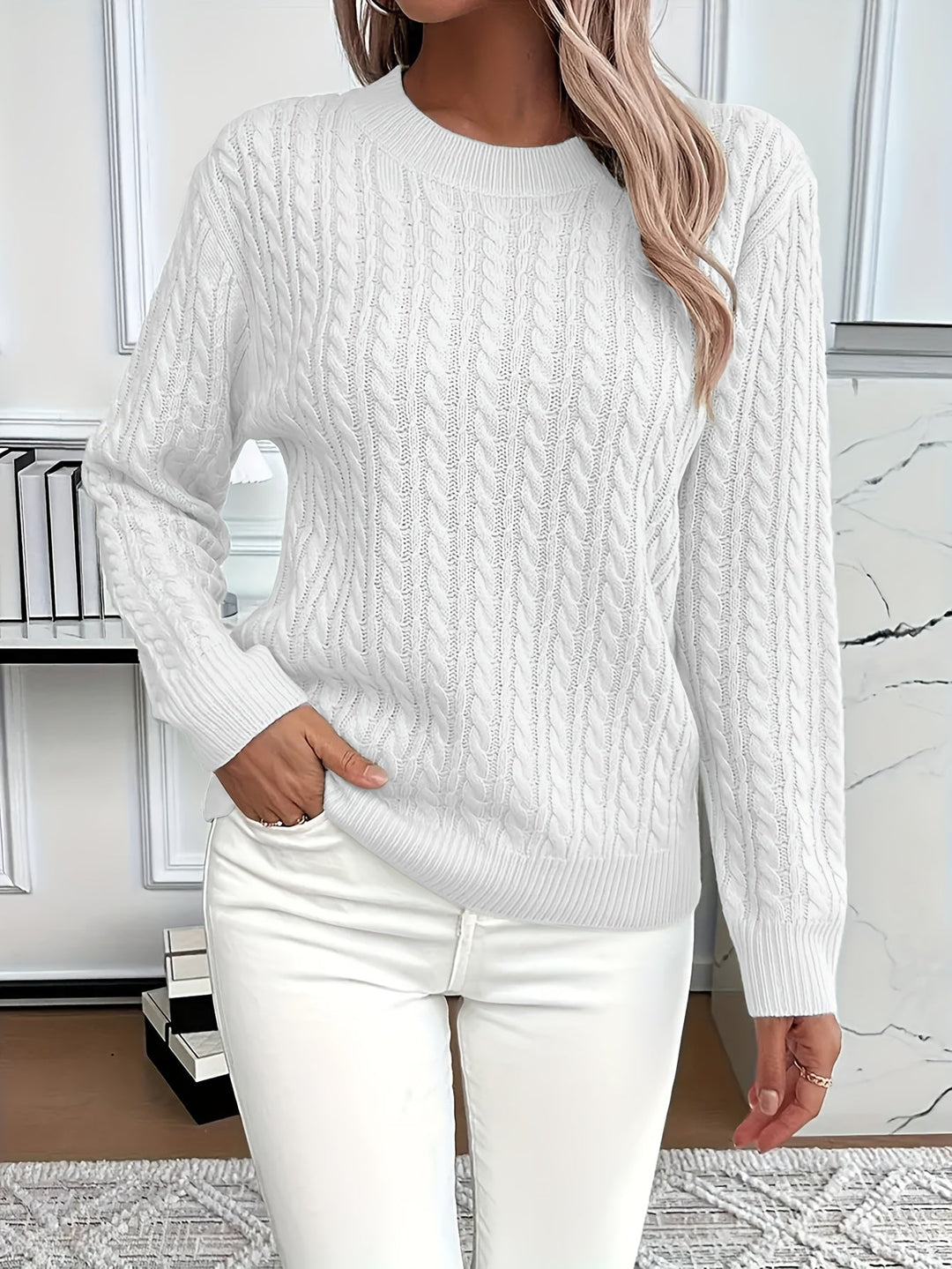 Pull en maille torsadée femme chaud en acrylique pour rester au chaud en hiver