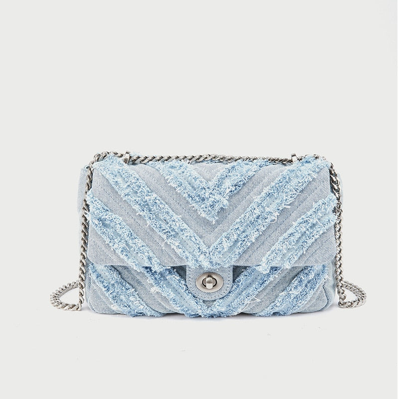 Borsa a tracolla in denim blu chiaro per donne di Macy