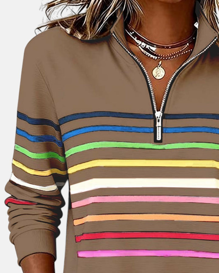 Pull en maille à rayures pour femmes avec fermeture éclair pour l'automne