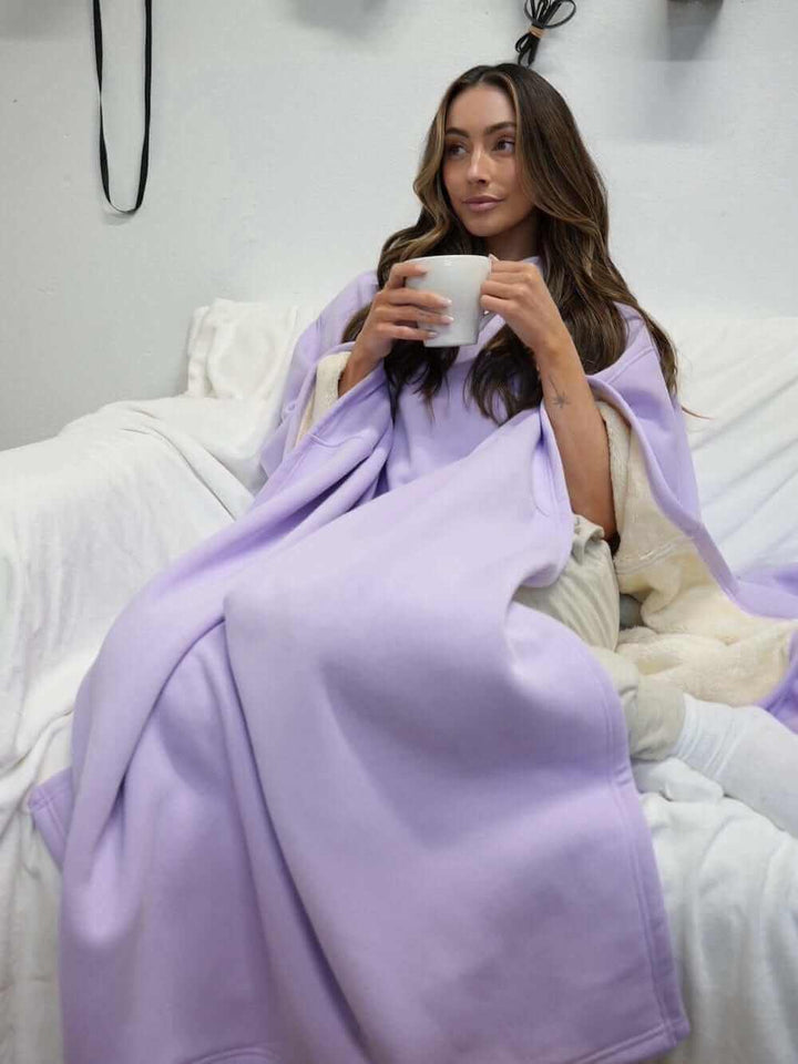 Coperta oversize con cappuccio da donna in pile e maniche, per l’autunno