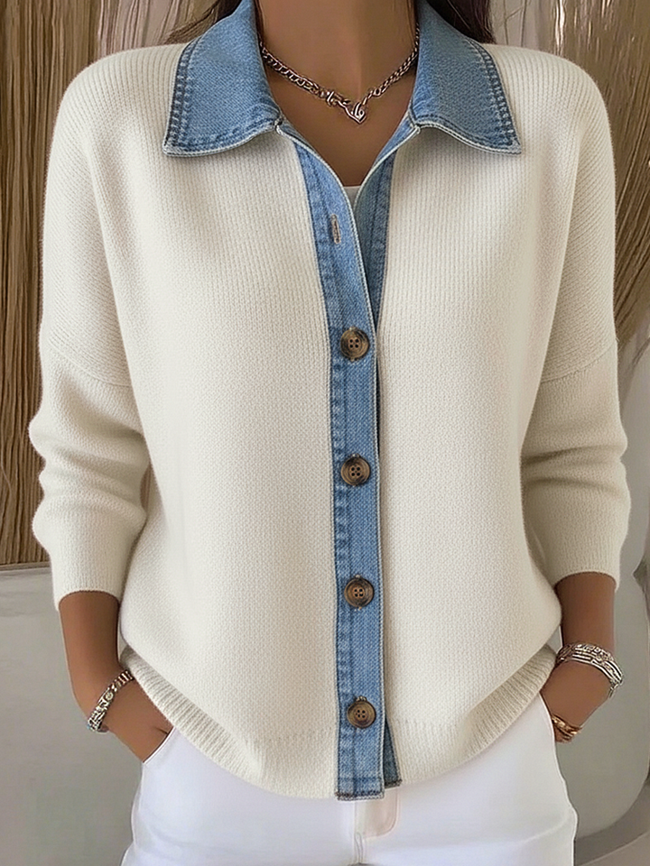 Cardigan femme boutonné en laine mélangée, pull polo d’automne