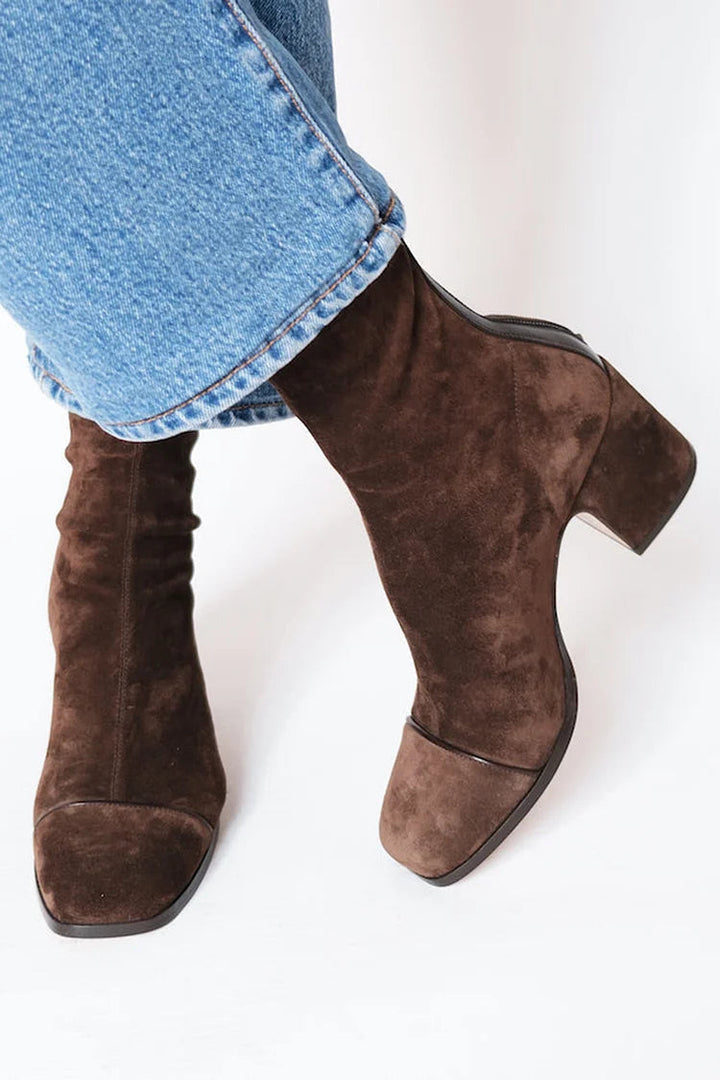 Bottes d’automne pour femme en cuir à talon bloc et bout carré