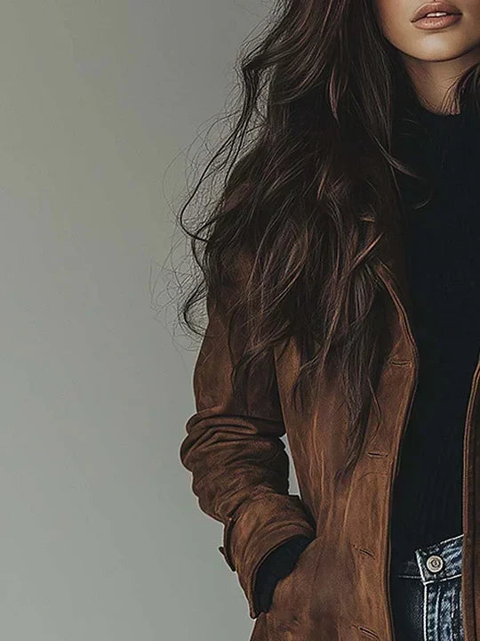 Trench-coat femme en daim, manteau d’automne de mi-saison