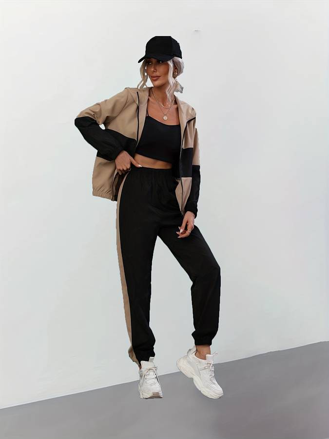 Sandra - Ensemble 2 pièces zippé noir pour femmes