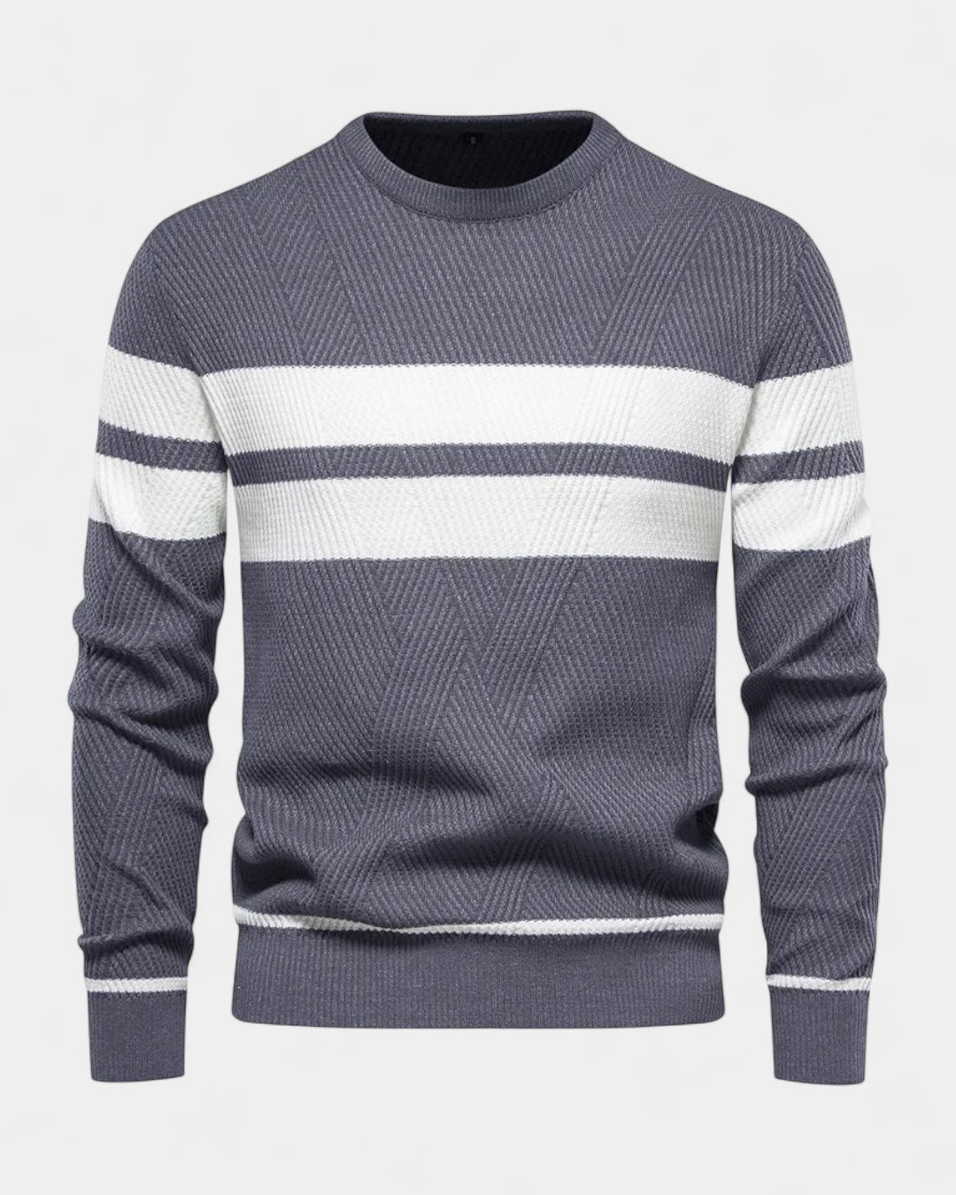 Pull homme en coton rayé à col rond, coupe slim, pour l’automne