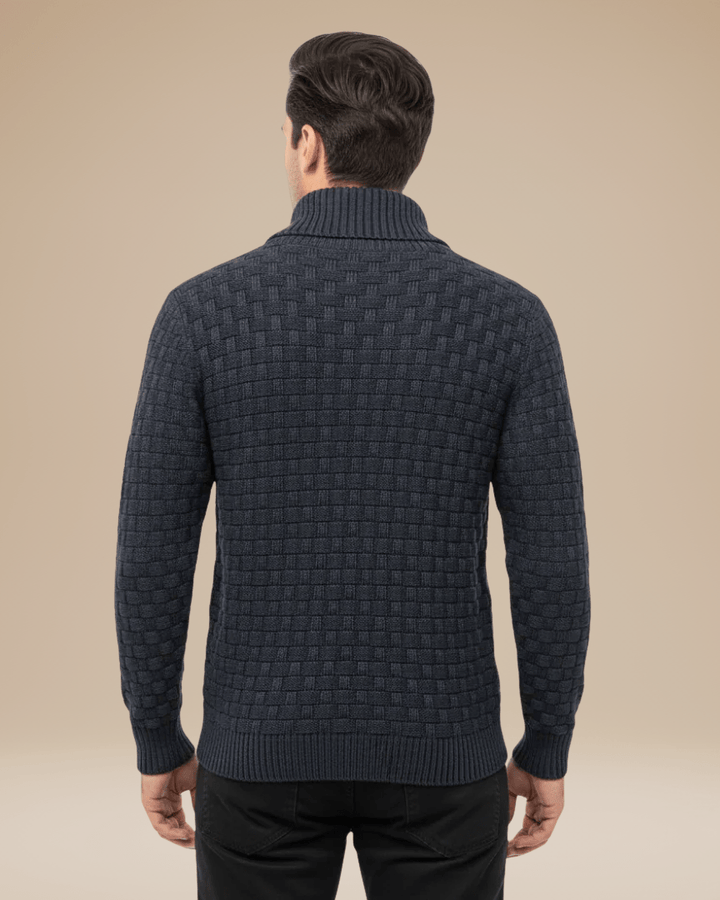 Pull homme en laine à col châle, maille panier, style automnal