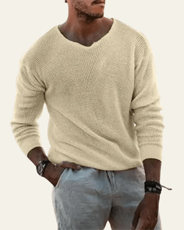 Pull en maille pour homme pour l’automne, pull doux à col en V pour les journées fraîches