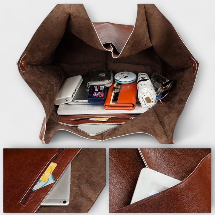 Spacious leather weekend travel bag for women, autumn collection