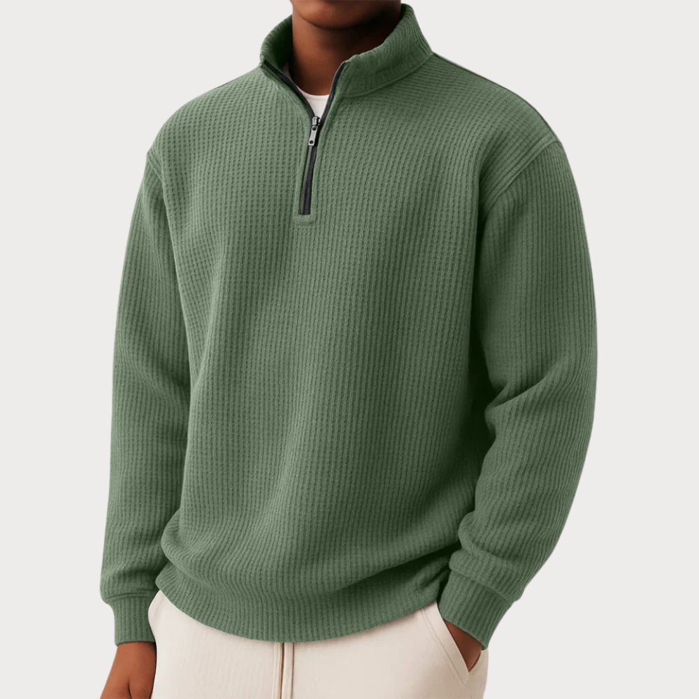 Pull en laine pour homme à col zippé, côtelé, décontracté d’automne