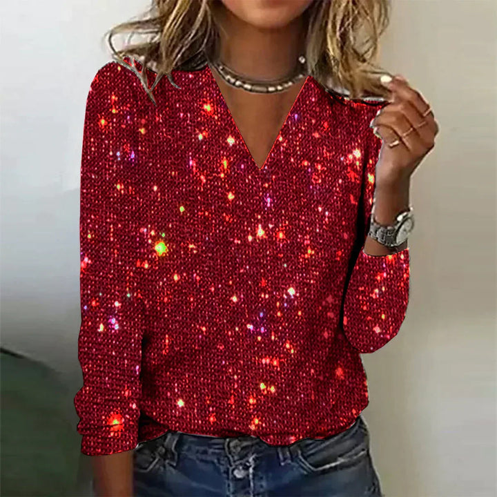 Haut à paillettes pour femme à col en V élégant pour soirées et occasions spéciales
