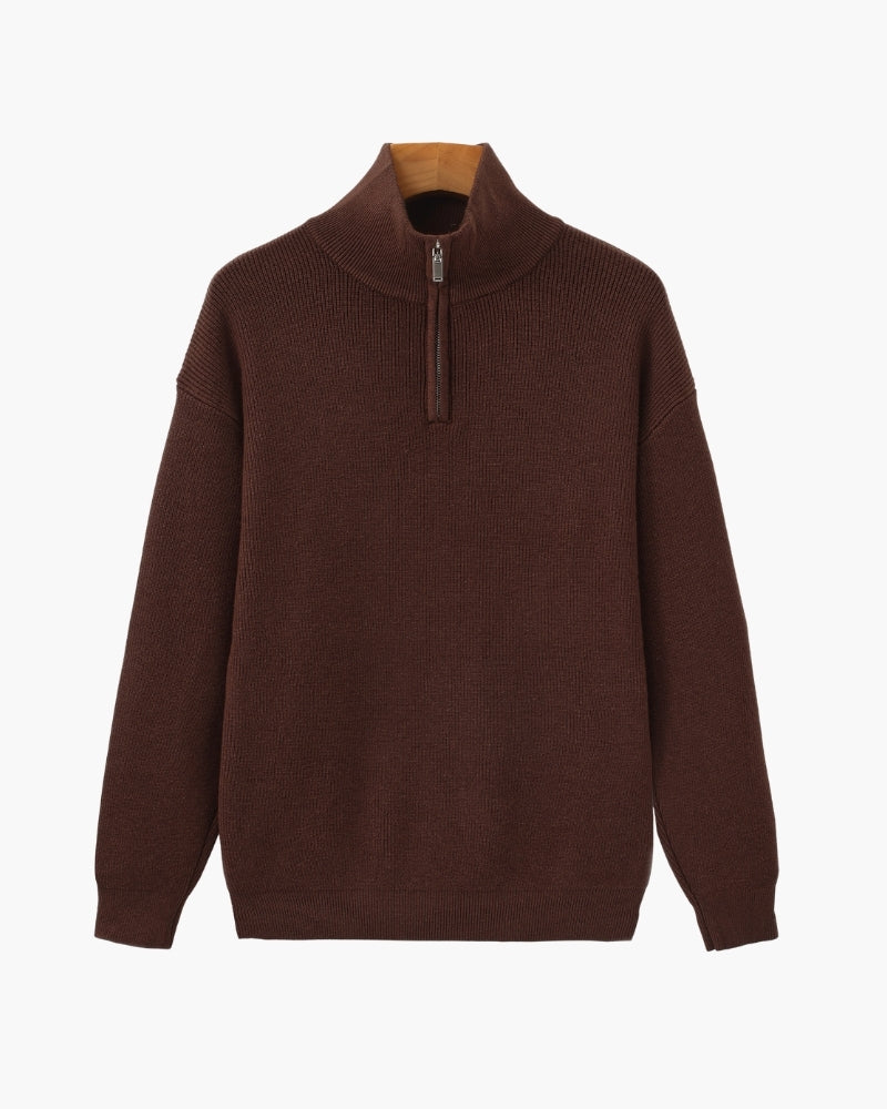 Pull en laine pour homme à col zippé, côtelé, style smart casual, automne