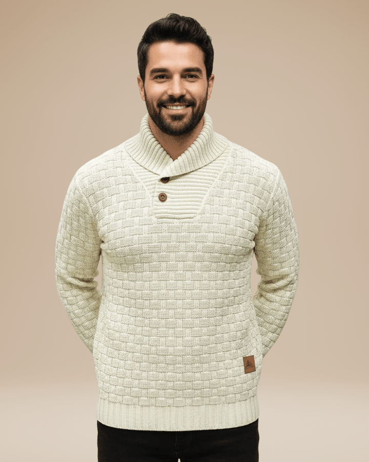 Pull homme en laine à col châle, maille panier, style automnal