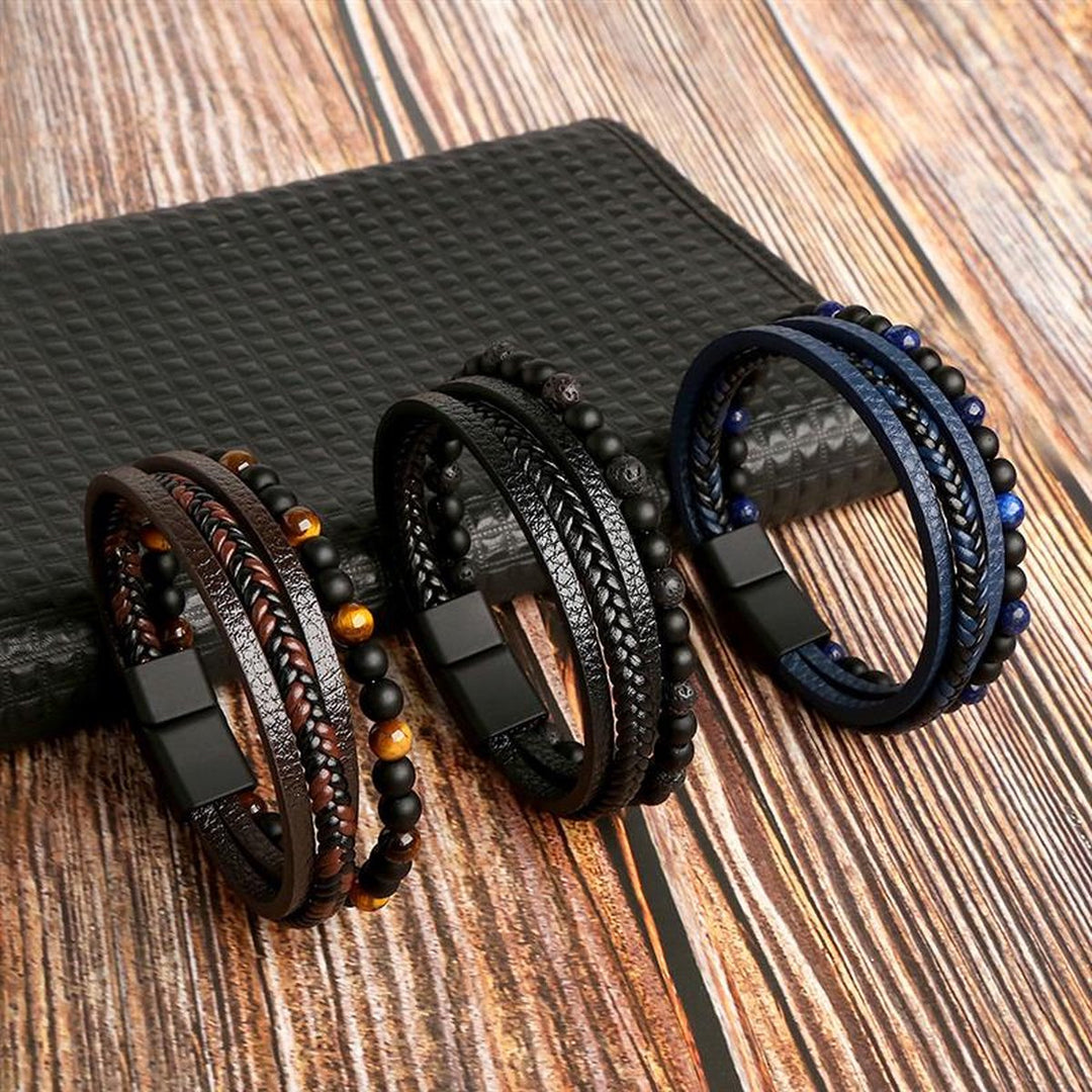 Lucas - Jeu de bracelets en cuir élégants pour hommes avec style