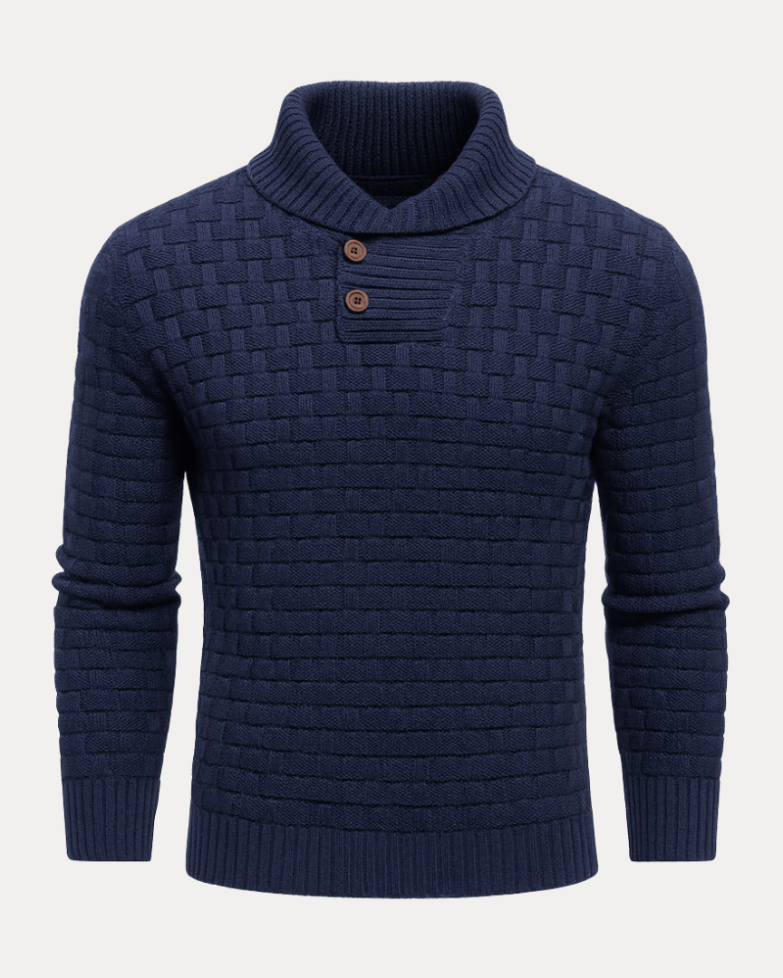 Pull homme en laine à col châle, maille panier, style automnal