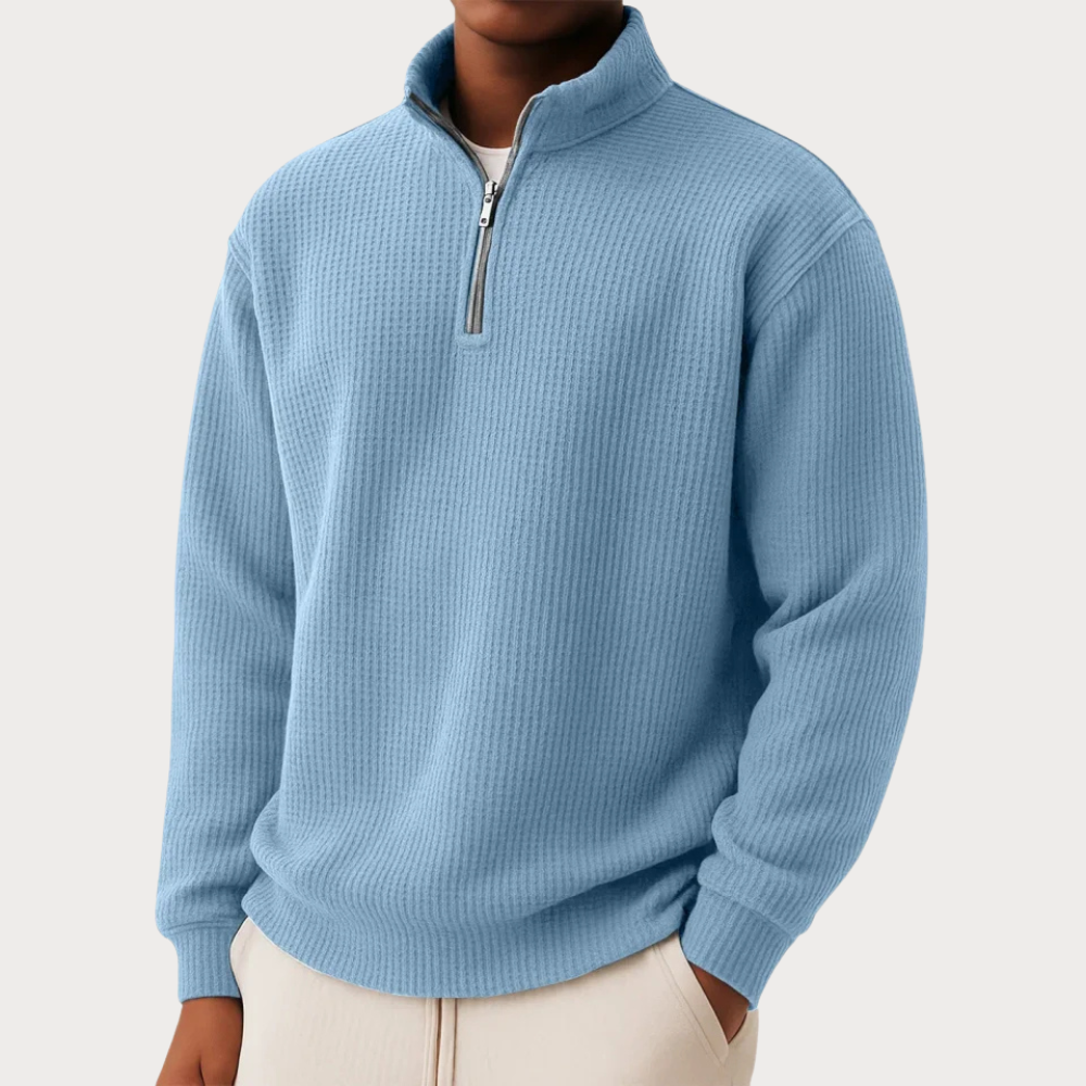 Pull en laine pour homme à col zippé, côtelé, décontracté d’automne