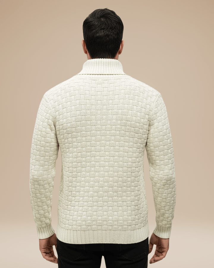 Pull homme en laine à col châle, maille panier, style automnal