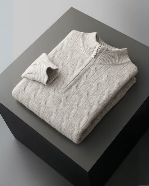 Pull homme en laine mérinos pour l’automne, pull en maille à demi-zip