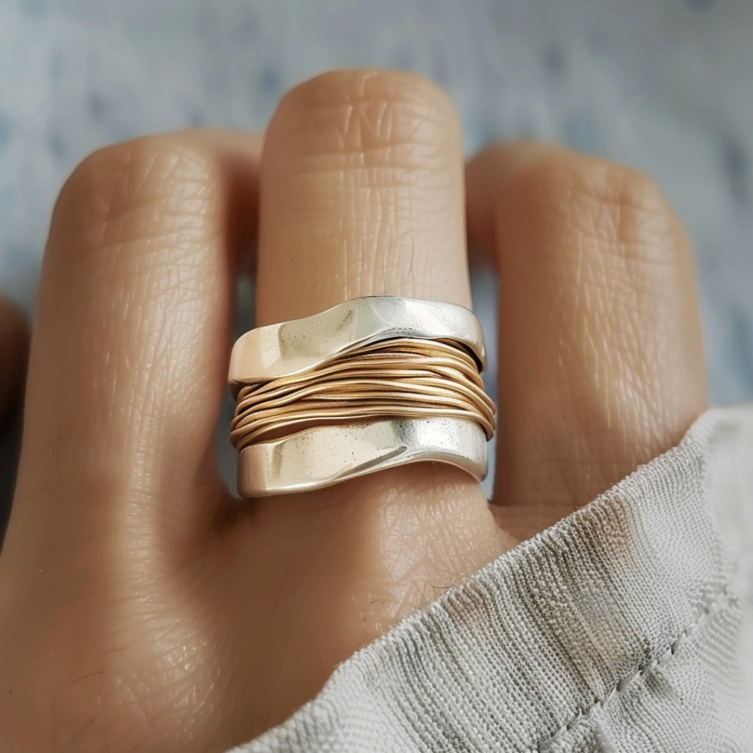 Bague femme bicolore en argent 925, style automnal