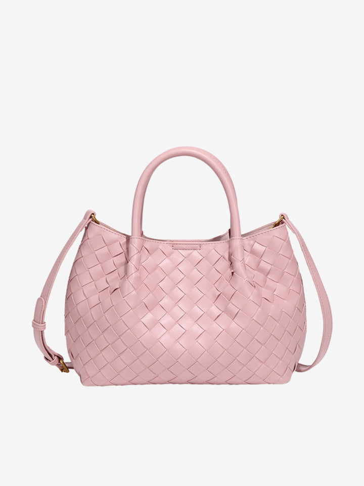 Large woven leather shoulder bag for women, autumn collection