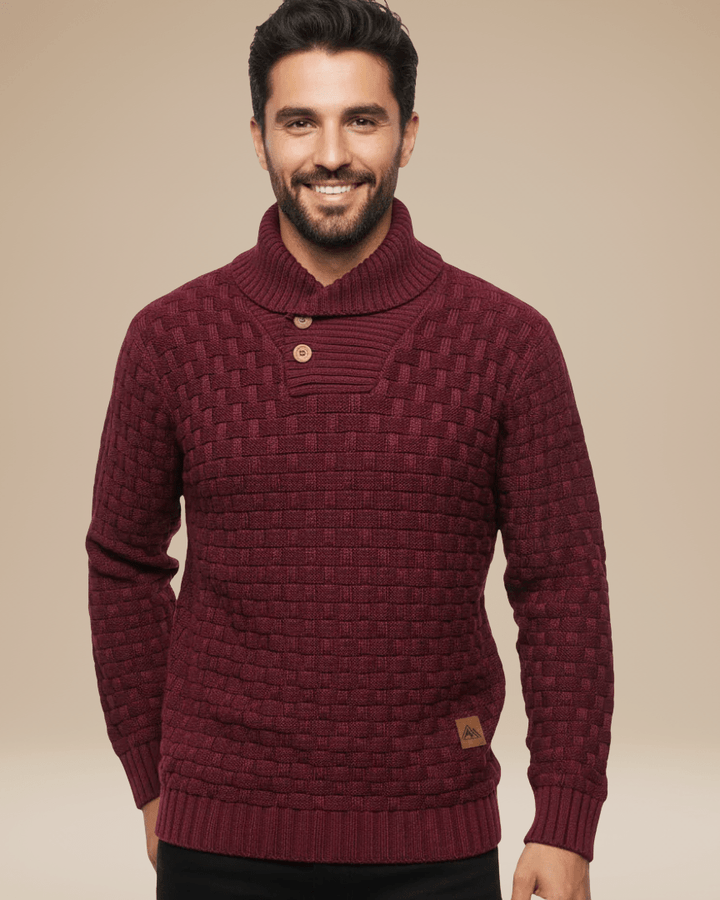 Pull homme en laine à col châle, maille panier, style automnal