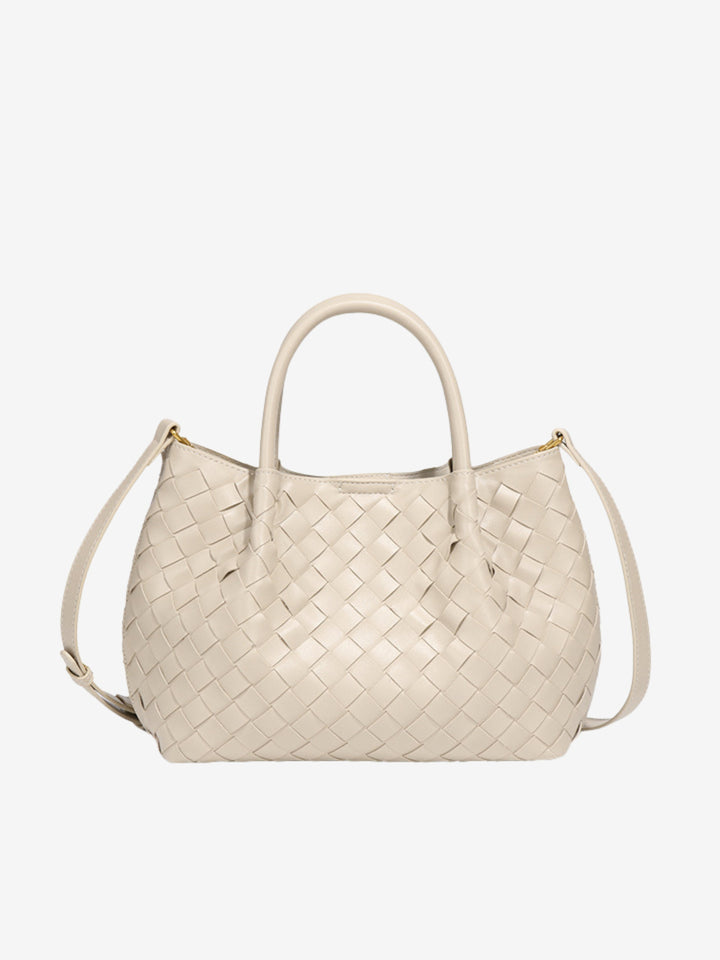 Large woven leather shoulder bag for women, autumn collection