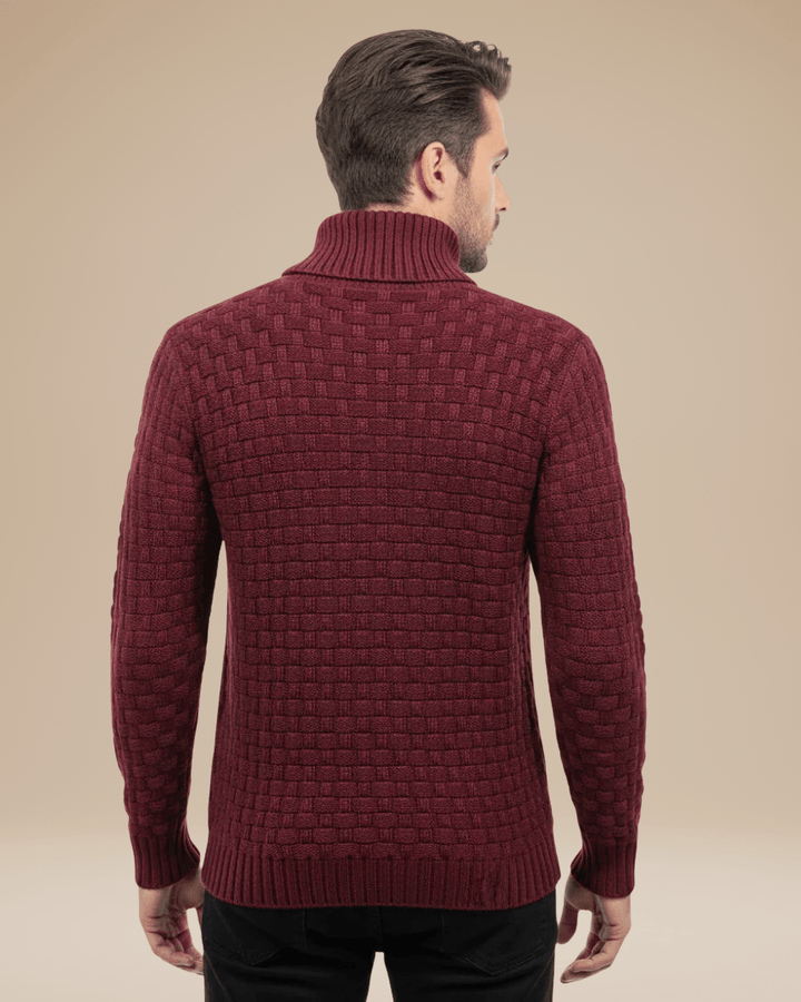 Pull homme en laine à col châle, maille panier, style automnal