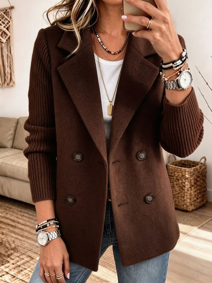 Veste blazer femme croisée en coton mélangé à manches en maille côtelée pour l’automne