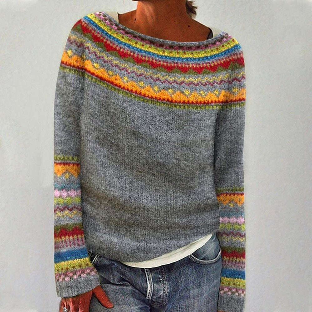 Pulover de damă din lână merinos, tricotat Fair Isle, cu mâneci lungi, elegant, pentru toamnă
