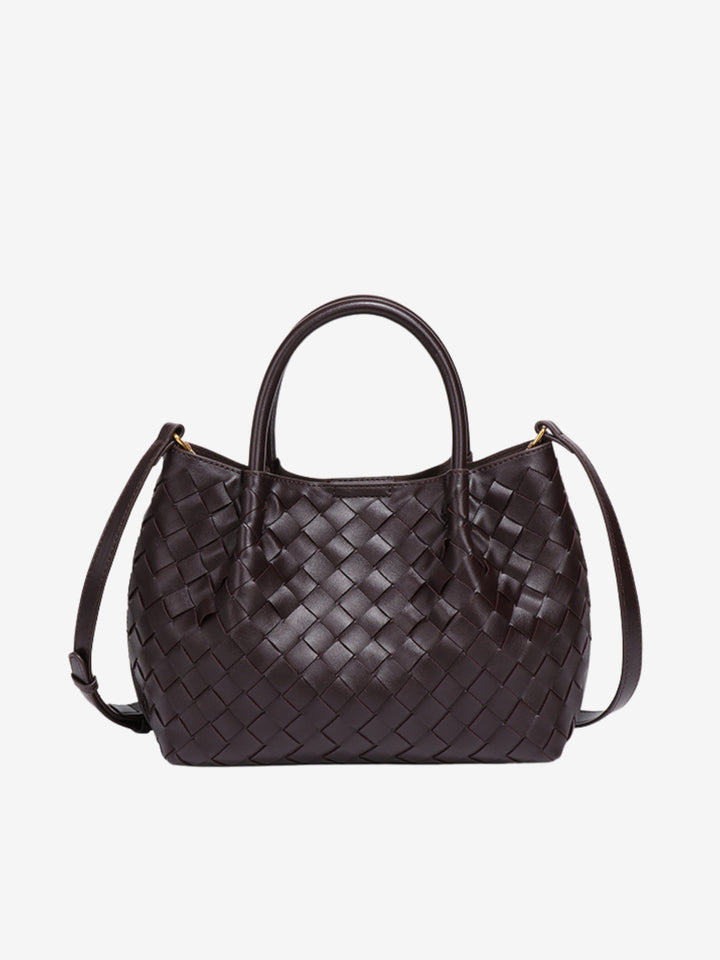 Large woven leather shoulder bag for women, autumn collection