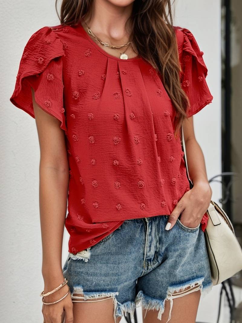 Charice - Chic Swiss Shirt with Petal Sleeves for Women