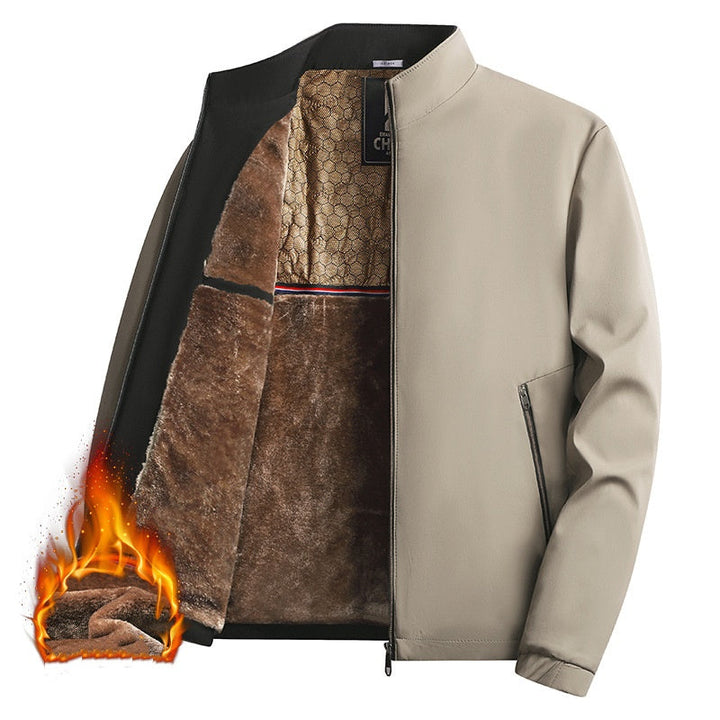 Veste homme chaude doublée à col montant et fermeture zippée, blouson d’hiver pour l’automne