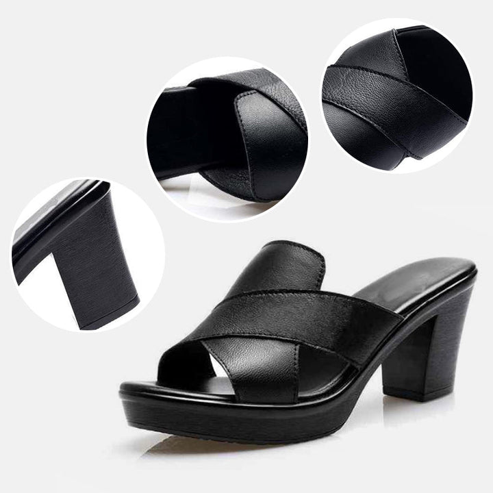 Sandales femme élégantes en cuir avec soutien de la voûte plantaire pour l'été