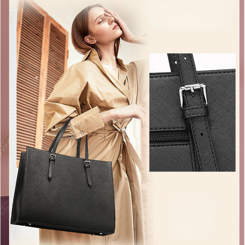 Bolso para portátil de cuero para mujer con bandolera práctica