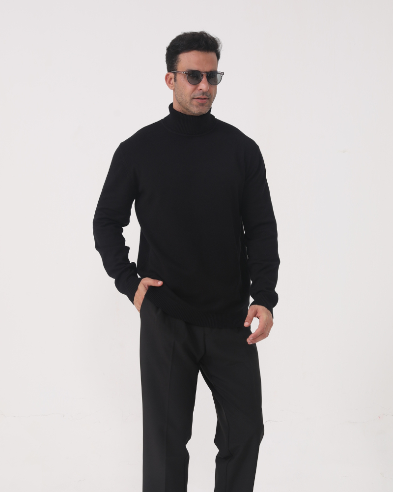 Pull élégant en maille à col roulé pour homme, en coton, pour l’automne