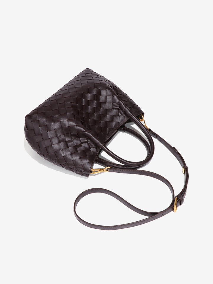 Large woven leather shoulder bag for women, autumn collection