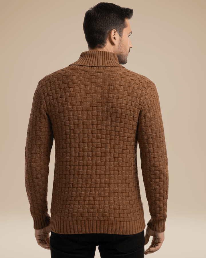 Pull homme en laine à col châle, maille panier, style automnal