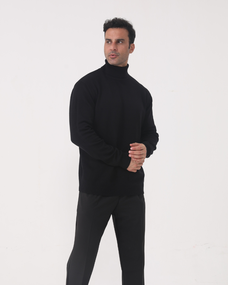 Pull élégant en maille à col roulé pour homme, en coton, pour l’automne