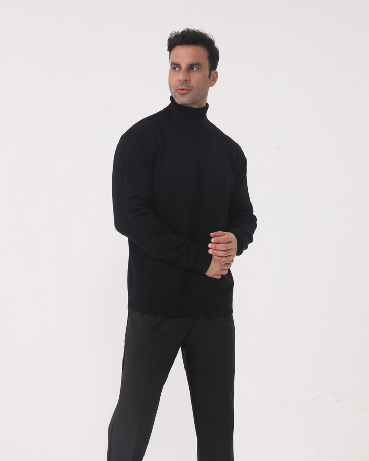 Pull élégant en maille à col roulé pour homme, en coton, pour l’automne