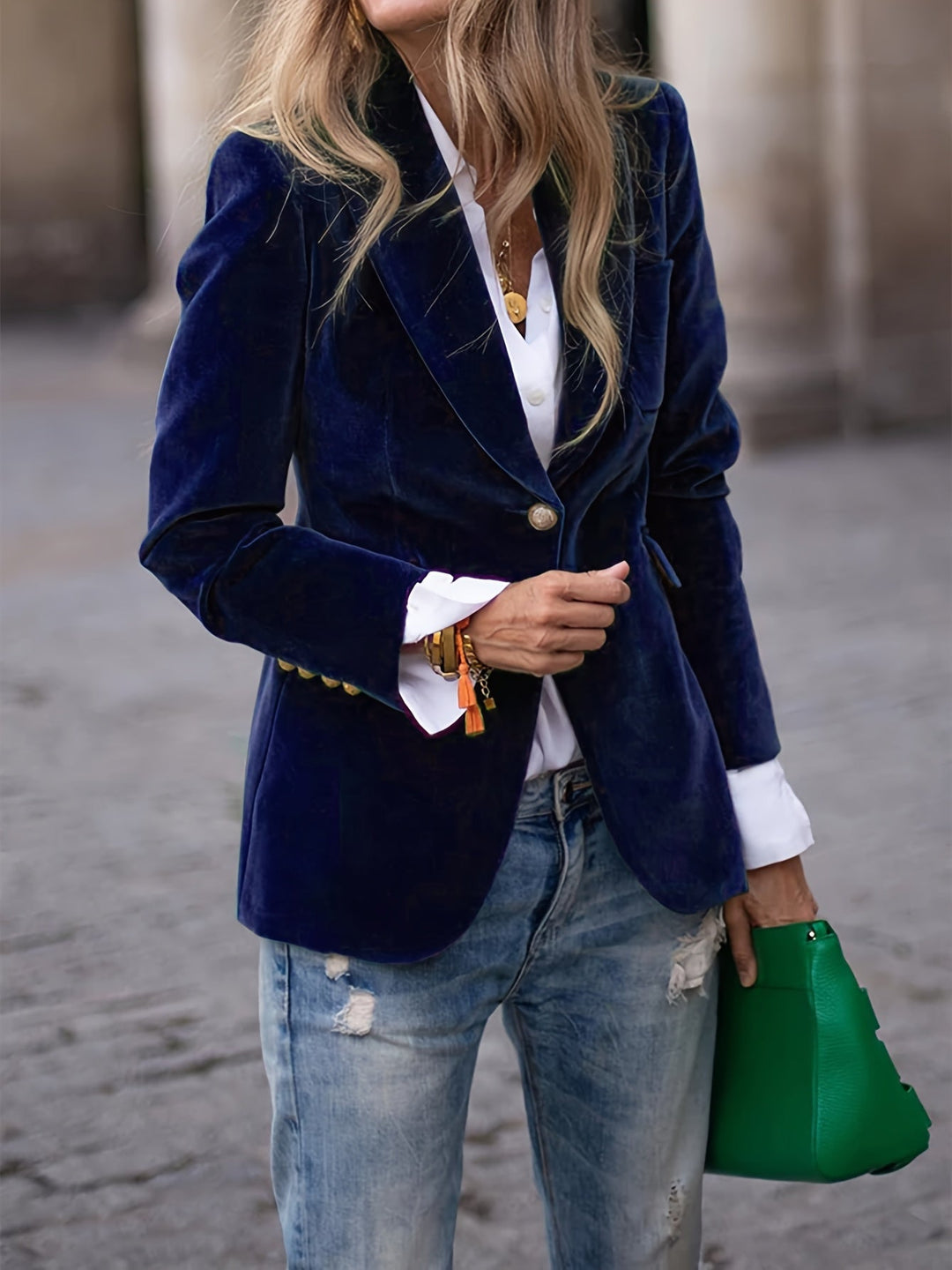 Blazer de damă din bumbac, cu croială cambrată, jachetă elegantă cu un singur nasture pentru toamnă