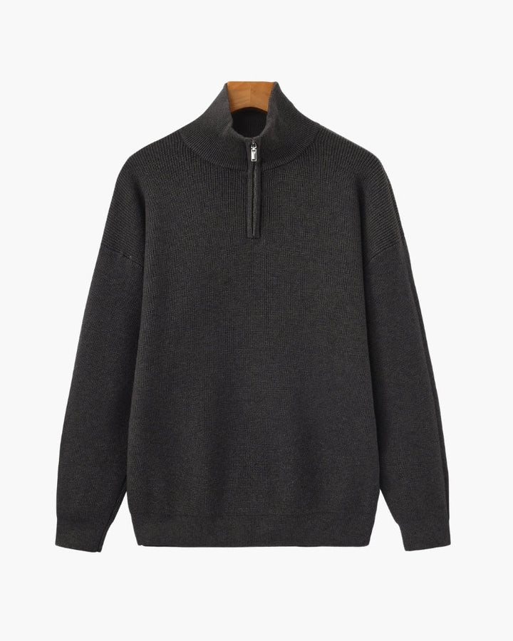Pull en laine pour homme à col zippé, côtelé, style smart casual, automne