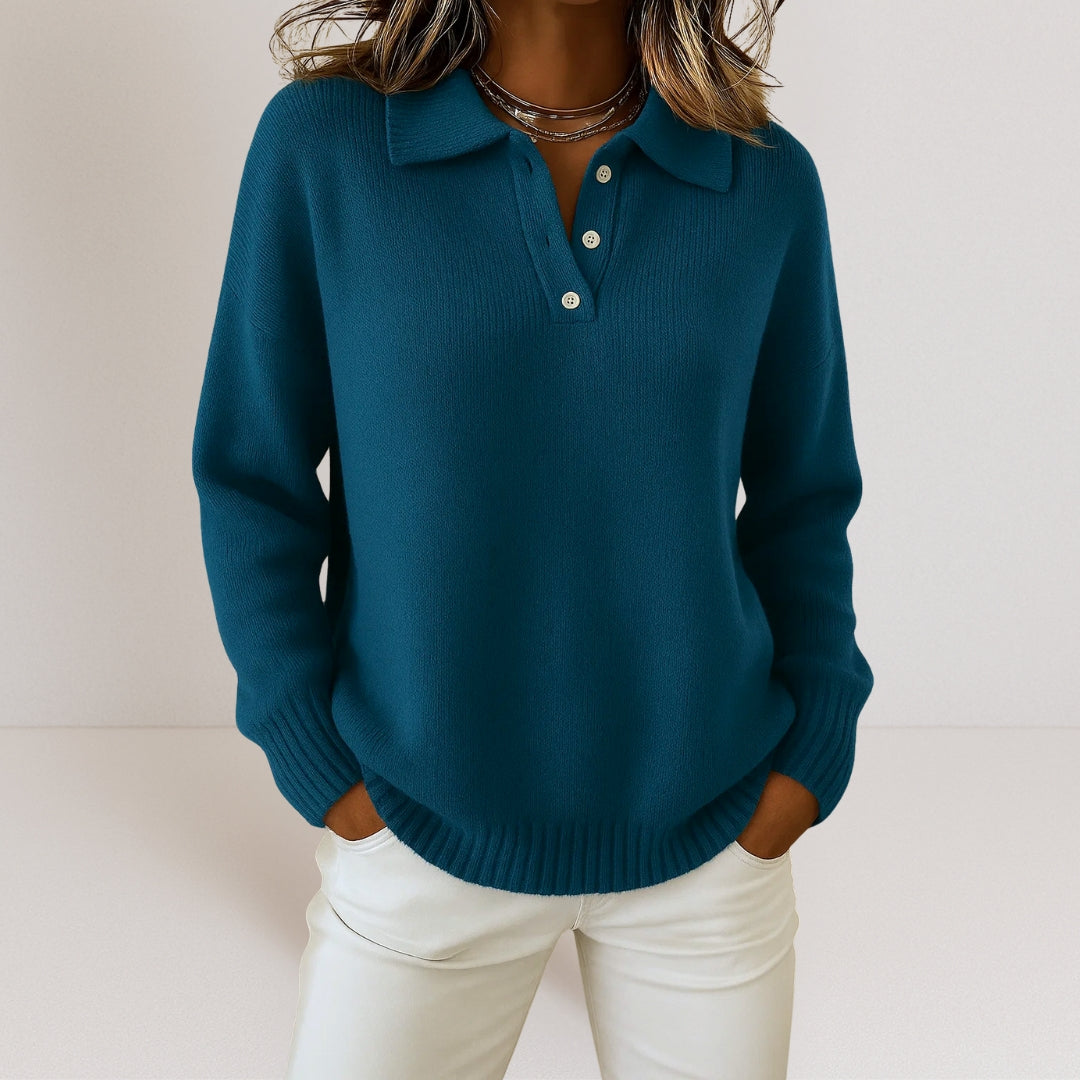 Pull femme en maille avec col pour l'automne, coupe élégante au quotidien
