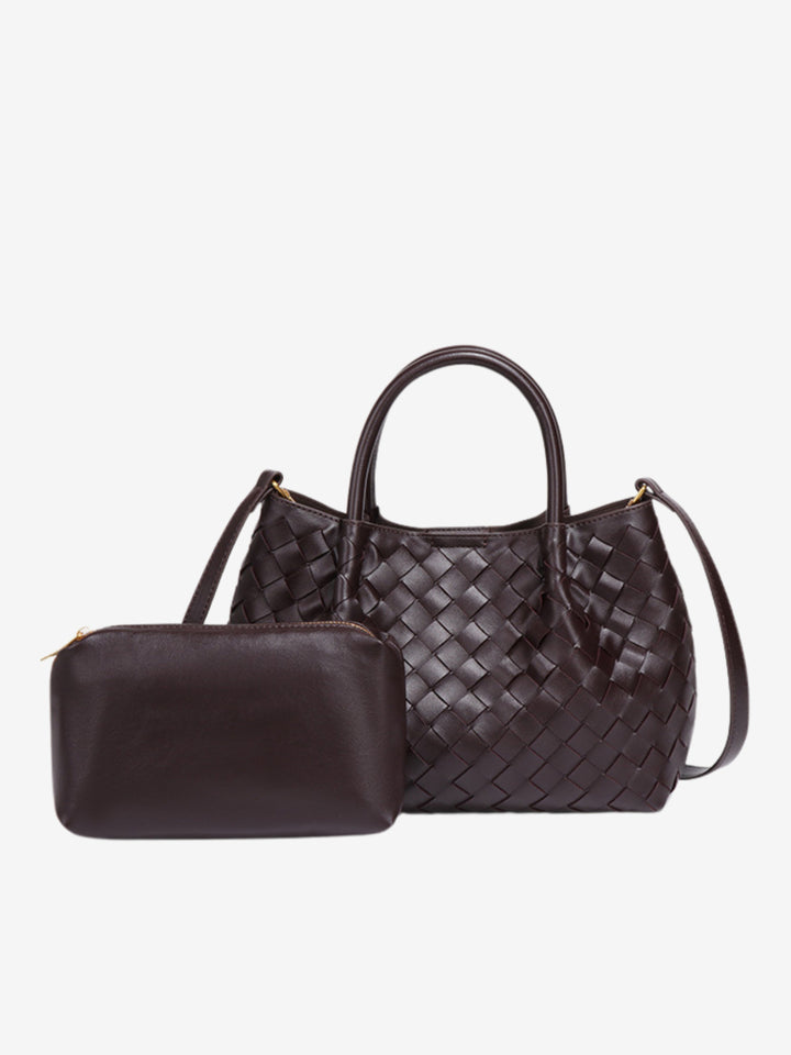 Large woven leather shoulder bag for women, autumn collection