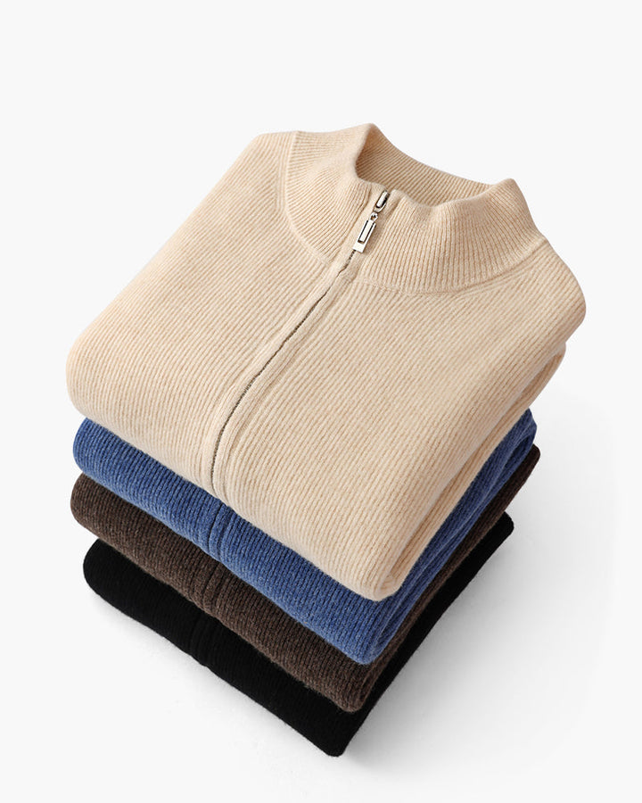 Gilet en laine pour homme à fermeture éclair avec col montant, maille automnale