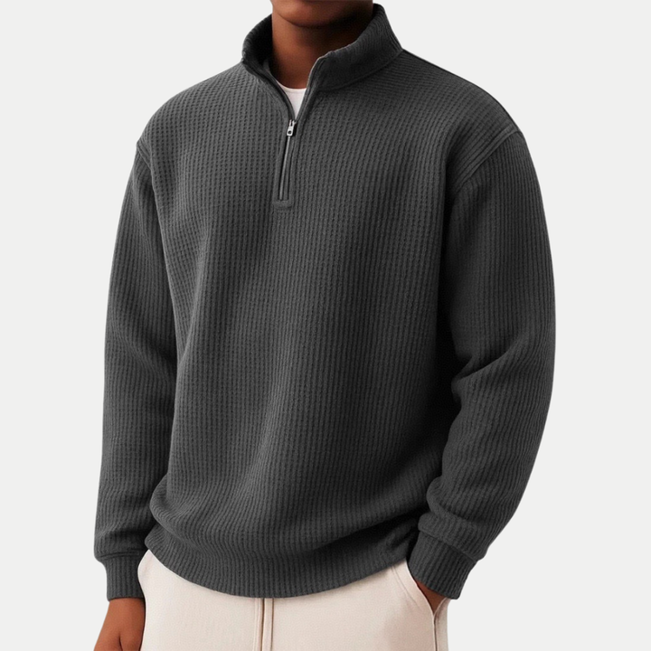 Pull en laine pour homme à col zippé, côtelé, décontracté d’automne