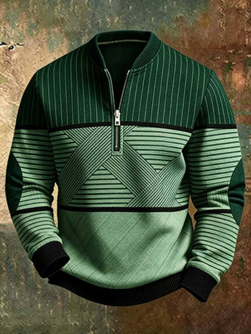 Sweat-shirt homme demi-zip à col montant et motif géométrique, pull décontracté pour l’automne