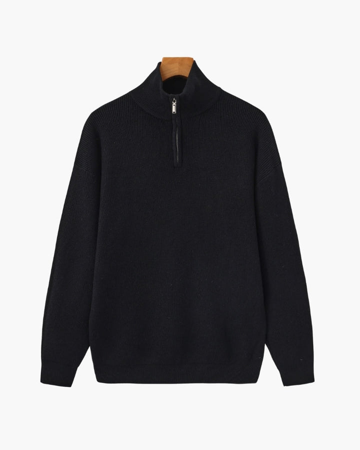 Pull en laine pour homme à col zippé, côtelé, style smart casual, automne