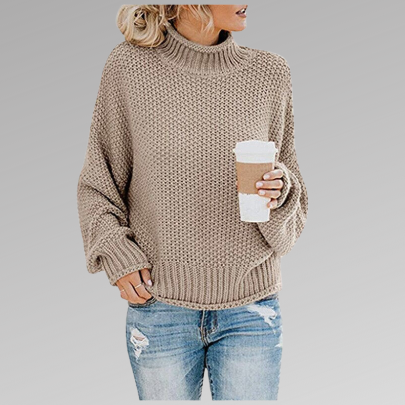 Women’s oversized ribbed-knit turtleneck sweater for summer, with a loose and comfortable fit