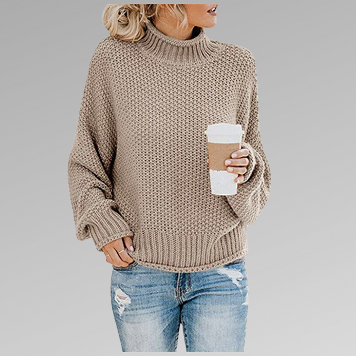 Women’s oversized ribbed-knit turtleneck sweater for summer, with a loose and comfortable fit