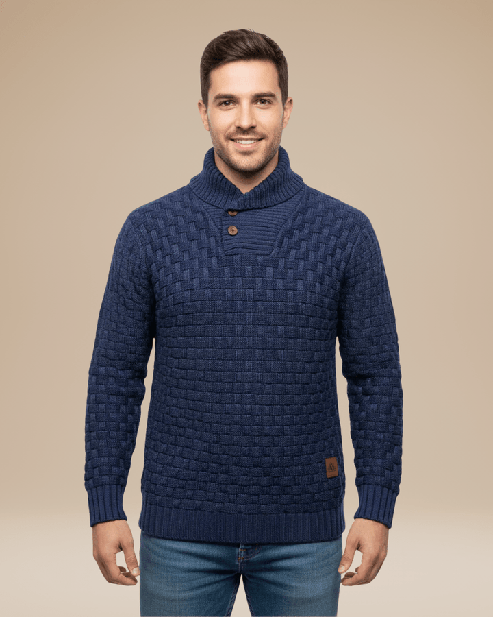 Pull homme en laine à col châle, maille panier, style automnal